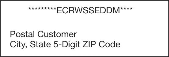 Sample address label for USPS EDDM "Postal Customer"